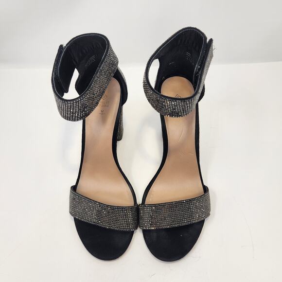 Call It Spring Black Rhinestone Vegan Block Heel Pumps Size 8 Ankle Strap - Picture 2 of 10